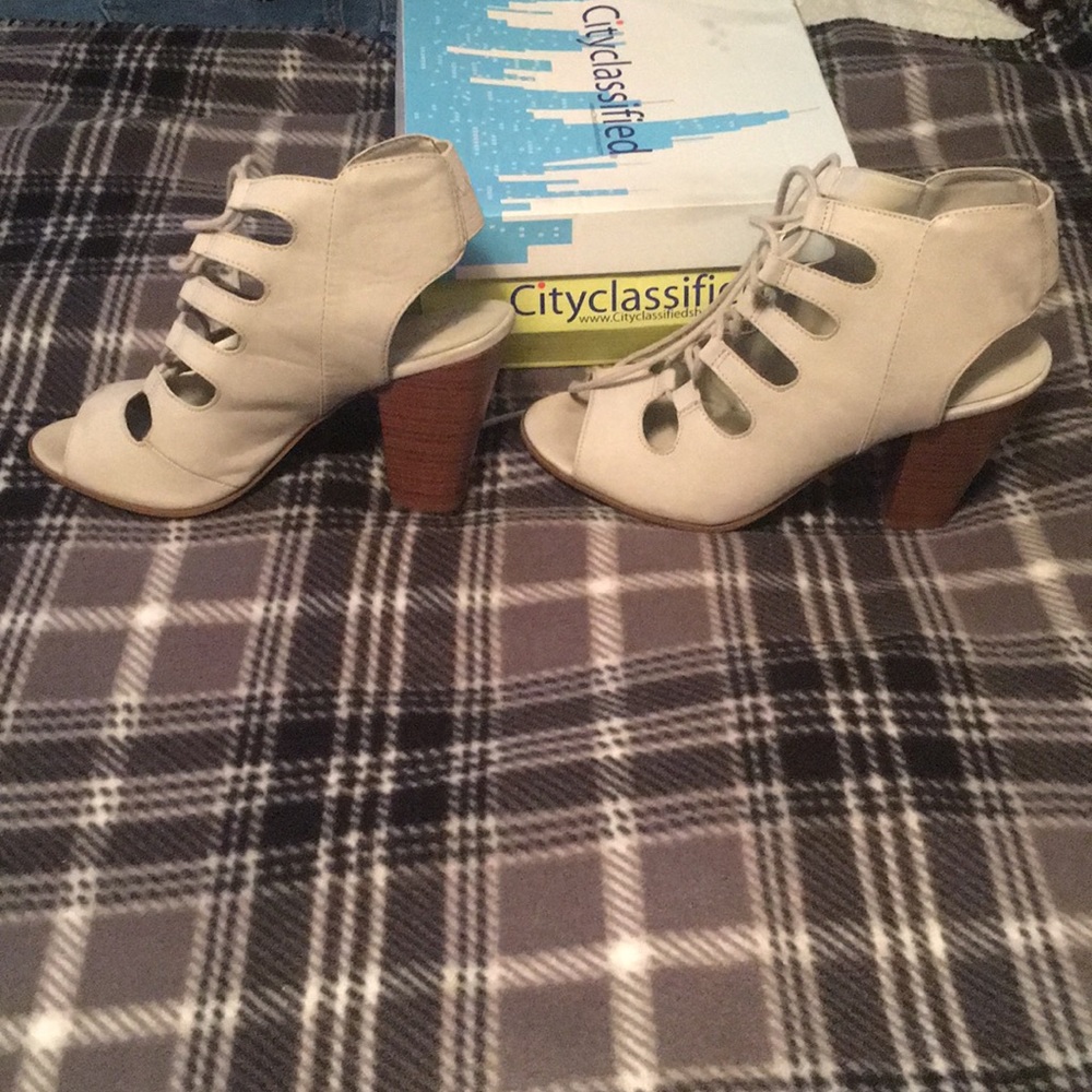 Gray lace up heels
